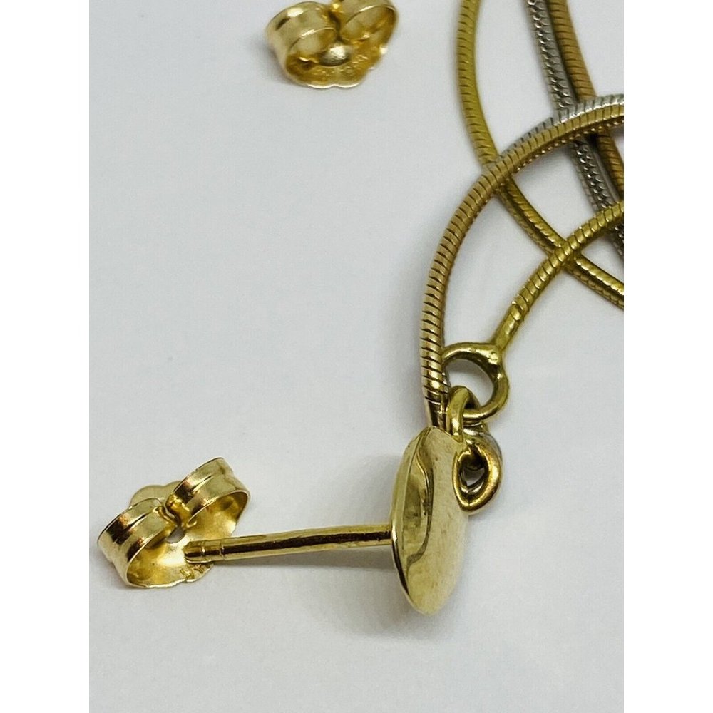 Solid 14k Tri Color 3 strand Omega Dangle Drop Earrings Hearts Beads 3” - Picture 5 of 6